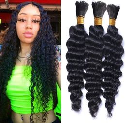 deep curly bulk hair for braiding 3pcs lot no attachment peruvian human hair bulks5368677