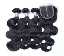 8A Brazilian Virgin Human Hair Weaves 3 Bundles With Lace Closure Malaysian Indian Cambodian Peruvian Body Wave Hair And Closures 5886119