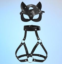 Garters Women Bondage Body Harness Lingerie Goth Crop Tops Cage Bra Leather Belt With Mask Rave Wear For Sex Set8643237