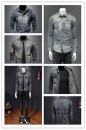 Power Men039s Jackets spring and autumn thin denim shirt men039s longsleeved personality trend stitching retro slim casual 3727035