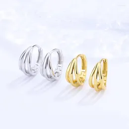 Stud Earrings S925 Sterling Silver Three Layer Surrounding For Women One Pair Of Simple Line Multi Jewelry
