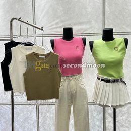 Rhinestone Tassel Tanks Women Vest with Brooch Sexy Tight Knitted Shirt Summer Sleeveless Vests