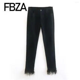 Women's Jeans FBZA Women Fashion Spring Autumn High Waist Streetwear Vintage Feather Stretch Chic Female Slim Fit Straight Pants