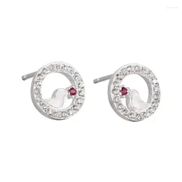 Stud Earrings Genuine 925 Sterling Silver Circle Bird Inlaid Zircon Sweet Temperament Fashion For Women 2024 Gift