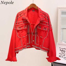 Women's Jackets Neploe Rivet Pockets Denim Single Breasted Tassel Fake Diamonds Coat Spring Cool Fashion Outwear 69335 240301