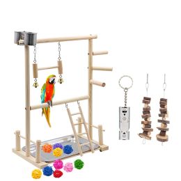 Stands 1set Parrot solid wood game stand with bird house Parrot stand stand perch ladder toy bird swing playground