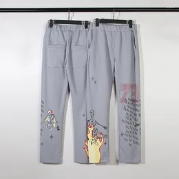 Men's Pants High Street Mud Dyed Retro Flame Sweatpants Men Women Skull Printed Casual