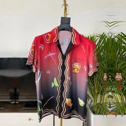 Men's Casual Shirts 2024 Mens Fashion Geometric Print Bowling Shirt Hawaii Floral Men Slim Fit Short Sleeve Dress
