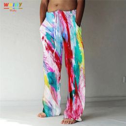 Pants Men's Colourful Straight Trousers 3D Rainbow Print Elastic Drawstring Design Front Pocket Pants Graphic Painting Comfort Soft