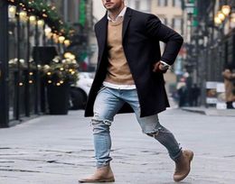 Autumn Winter Mens Brand Fleece blends Jackets Male Overcoat Casual Solid Slim collar coats Long cotton trench coats Streetwears2681864