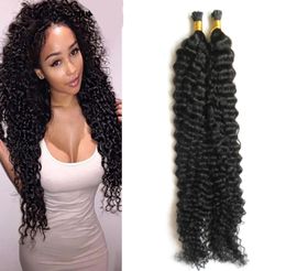 I Tip hair extensions Natural Color Custom Capsule Keratin Stick Itip Human Hair Extensions Deep curly 100g 1gstrand 100s6868195