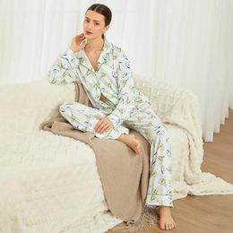 Women's Sleepwear Women 2 Pieces Pyjamas Set Cocktail Print Long Sleeves Lapel Neck Shirt And Elastic Pants For Loungewear Soft
