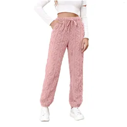 Women's Sleepwear Solid Color H Pajamas Soft Fluffy Wool Women Harem Pants Casual High Waist Pant Suits For