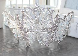 Korean large crystal butterfly bride crown handmade beaded headdresses wedding gift wedding dress accessories8811709