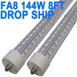 8Ft T8 LED Tube Light 6500K for Garage Daylight White 144W (Replace 300 Watt Fluorescent Tubes) Double-Ended Power Single Pin FA8 Base crestech