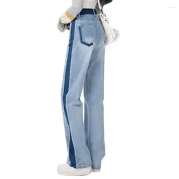 Women's Jeans Plus Size S-XL Denim Mix Color Straight Mop Pants Lady Design Patchwork Stripe Nice Trousers Female