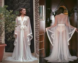Long Women Lace Wedding Robes See Through Long Sleeve Lingerie Sleepwear Bridesmaid Nightgown Bathrobes Sexy Lingerie Nightwear1359758