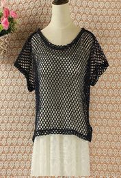 Sexy Mesh Top Women Girl Summer Hollow Out Crop Short Sleeve Top T Shirt Dancewear Lady Harajuku Black White Crochet Lace Shirts7490820