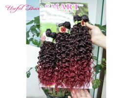 Kinky curly ombre brown Sew in hair extensions 6pcslot synthetic weft hair ombre brownpurple synthetic braiding crochet hair ext1518537