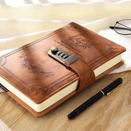 A5 200 Pages Retro Password Book with Lock Diary Thickened Creative Hand Ledger Student Notepad Stationery Notebook Binder 240223