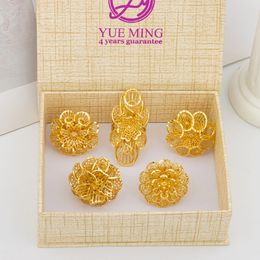 Italian Gold Plated Jewellery Set Unique Finger Ring Women Big Style Flower Elegant Rings Jewellery Sets Adjustable Ring Gifts 240220