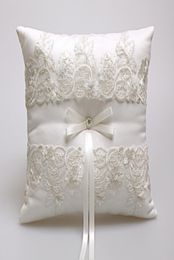 2019 New Wedding Ring Pillows Beige Satin Lace Ring Bearer Pillows for Wedding Anniversary 21cm21cm Custom Made8573669