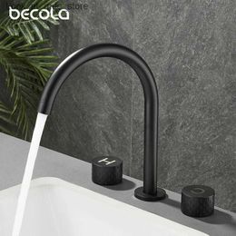 Bathroom Sink Faucets Bathroom Basin Faucets Deck Mounted Double Handle Faucet Black Basin Mixer Hot Cold Shower Room Sink Faucet 3 Hole Tub Tap Q240301