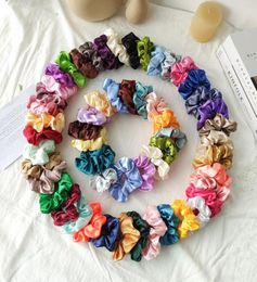 Satin Silk Bright Solid Colour Scrunchies Elastic Hair Bands Ties Set Women Girls Ponytail Holder 54 Colours Hair Rope Hair Accessor4051417