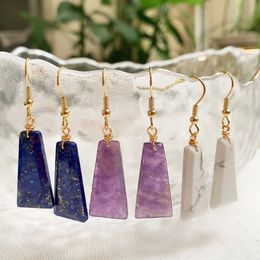 Natural Crystal Stone Tag Shape Dangle Earrings for Women Geometric Charm Shiny rose Quartz Obsidian Amethyst Lapis Pink Reiki Crystal Earring