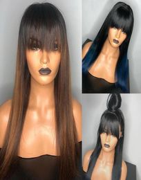 High quality Blue Wig Ombre Lace Front Bang Wig Colored synthetic hair cosplay Wigs With Bang 13x4 Brown Color Straight Lace Front4217167