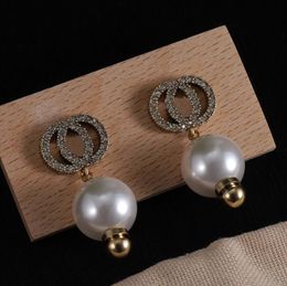 Retro Crystal Pearl Dangle Designers Brand Earrings Designer Letter Ear Stud Women Earring for Wedding Party Jewerlry Accessories