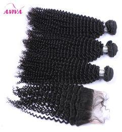 Peruvian Kinky Curly Virgin Human Hair Weaves With Closure 5Pcs Lot Lace Closures And 4 Bundles Unprocessed Peruvian Kinky Curly V4639661