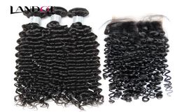 Brazilian Peruvian Malaysian Indian Cambodian Mongolian Curly Virgin Hair Weave 3 Bundles with Lace Closures Deep Curly Mink Remy 4615927