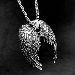 Wolf Tide New Fashion Angel Wings Pendant Necklace Iron Warrior Creative Stainless Steel Chain Personalised Trendy Men's Hip Hop Punk Jewellery Wholesale Collar