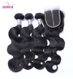Peruvian Virgin Hair Body Wave With Closure 4Pcs Lot Lace Closure With Unprocessed Peruvian Human Hair Weaves Bundles Natural Colo6792230