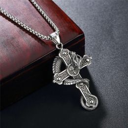 Wolf Tide Cross Dragon Skeleton Pendant Necklace With Titanium Stainless Steel Chain Hip Hop Punk Rock Antique Silver Colour Jewellery Party Accessories Wholesale