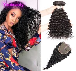 Brazilian Virgin Hair Deep Wave Bundles With 6X6 Lace Closure 4 Pieceslot Human Hair Extensions With Closures Middle Three P8419020