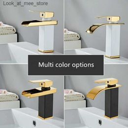 Bathroom Sink Faucets basin faucet waterfall bathroom mixer solid brass LED sink white single handle deck mounted toilet Q240301