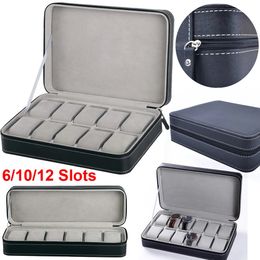 61012 Slots Portable Leather Watch Box Your Watch Good Organizer Jewelry Storage Box Zipper Easy Carry Men Watch Box 240226