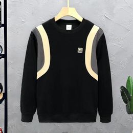 Mens Hoodies Autumn Tops Round Neck Long Sleeves Loose Elastic Cuffs Colour Block Pullover Sports Sweatshirt