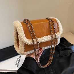 Evening Bags 2024 Winter Women Bag Warm Lamb Wool Underarm Shopper Purse Luxury Chain Handbag Lady Small Flap PuLeather Messenger Black