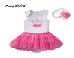 2019 Summer Baby Girls Romper 100 Pure Cotton Crown One Piece Tutu Dress Jumpsuits With headband Set Toddler Rompers Clothes Reta6266419