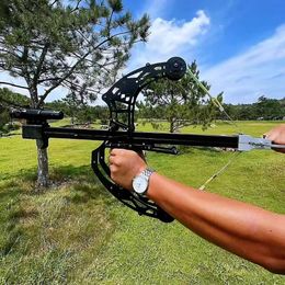 Bow Arrow New Continuous Launcher Compound Bow Outdoor Sports Shooting with 8mm Steel Ball Bow Leather Power Green Laser Aiming YQ240301