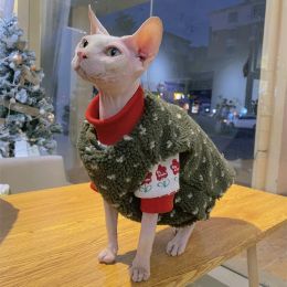 Clothing Warm Sweater Vest for Sphynx Cat Hairless Cat Clothes Christmas Green Coat in Winter Coat Thicken Fleece Jacket for Kittens