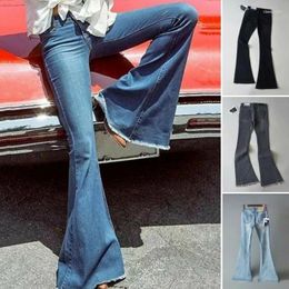 Women's Jeans Flared Retro Bell Bottom Ladies Wide Leg Denim Pants Female Office Lady High Street Long Skinny Zip Trousers