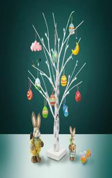 60cm White Easter Tree with Lights Decorative Easter Eggs For Hang Ornaments Twig Tree Lamp Decorations 24 LED Lights White Y01076925575