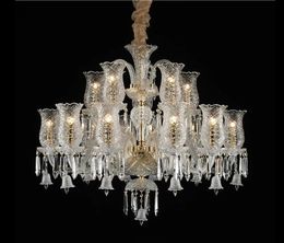 European K9 Crystal Chandelier Light Modern Luxury Clear Pendant Lamp with Glass Lampshade for Living Room Dining Room Foyer