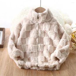 Jackets Children Coat Cozy Plaid Kids Fleece Jacket For Fall Winter With Stand Collar Zipper Long Sleeves Warm Toddler Boys Girls