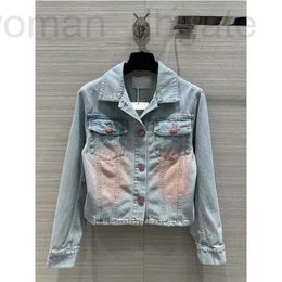 Women's Jackets designer Runway Spring Gradual Change Cowboy Single Breasted Denim Jacket Women Turn-Down Collar Pockets Patchwork Straight Button Casual Coat