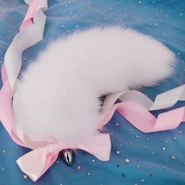 40cm/16"-Long Real White Fox Fur Tail Plug Funny Anal Butt Plug Adult Sweet Love Games Cosplay Toys